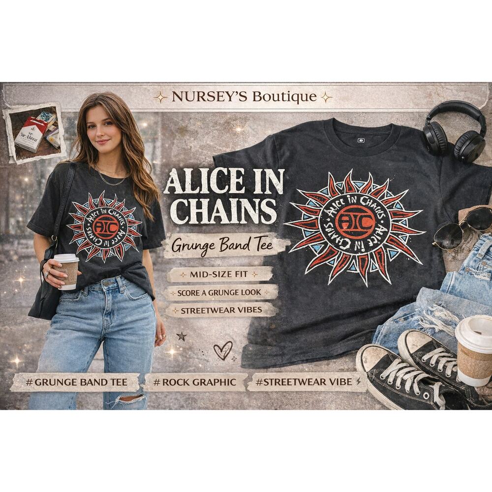 Alice In Chains Graphic Band Tee Medium Black Grunge Rock Shirt